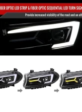 Spec-D LED Strip Projector Headlights w/ LED Sequential Turn Signal Jet Black Housing/Clear Lens Dodge Charger 2015-2023                                     - LHP-CHG15BK-SQ-TM - Image 2