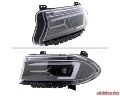 Spec-D LED Strip Projector Headlights w/ LED Sequential Turn Signal Jet Black Housing/Clear Lens Dodge Charger 2015-2023 - LHP-CHG15BK-SQ-TM