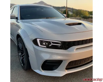 Spec-D LED Strip Projector Headlights w/ LED Sequential Turn Signal Jet Black Housing/Clear Lens Dodge Charger 2015-2023 - LHP-CHG15BK-SQ-TM
