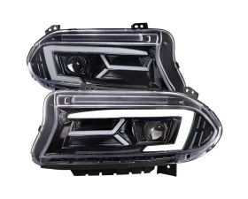 Spec-D LED Strip Projector Headlights w/ LED Sequential Turn Signal Jet Black Housing/Clear Lens Dodge Charger 2015-2023