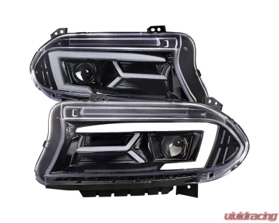 Spec-D LED Strip Projector Headlights w/ LED Sequential Turn Signal Jet Black Housing/Clear Lens Dodge Charger 2015-2023 - LHP-CHG15BK-SQ-TM