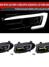 Spec-D LED Strip Projector Headlights w/ LED Sequential Turn Signal Chrome Housing/Smoke Lens Dodge Charger 2015-2023                                     - LHP-CHG15G-SQ-TM - Image 2