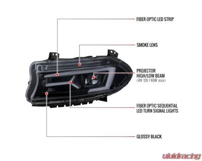 Spec-D LED Strip Projector Headlights w/ LED Sequential Turn Signal Chrome Housing/Smoke Lens Dodge Charger 2015-2023 - LHP-CHG15G-SQ-TM