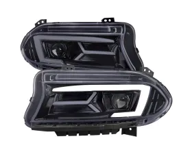 Spec-D LED Strip Projector Headlights w/ LED Sequential Turn Signal Chrome Housing/Smoke Lens Dodge Charger 2015-2023