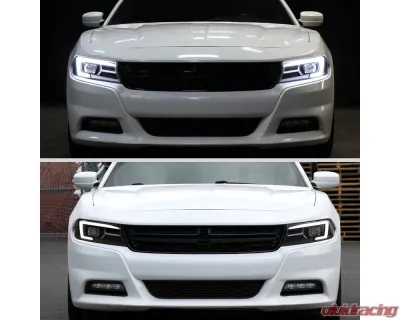 Spec-D LED Strip Projector Headlights w/ LED Sequential Turn Signal Matte Black Housing/Clear Lens Dodge Charger 2015-2023 - LHP-CHG15JM-SQ-TM