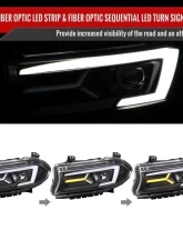 Spec-D LED Strip Projector Headlights w/ LED Sequential Turn Signal Matte Black Housing/Clear Lens Dodge Charger 2015-2023                                     - LHP-CHG15JM-SQ-TM - Image 2