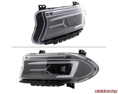 Spec-D LED Strip Projector Headlights w/ LED Sequential Turn Signal Matte Black Housing/Clear Lens Dodge Charger 2015-2023 - LHP-CHG15JM-SQ-TM