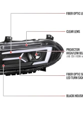 Spec-D LED Strip Projector Headlights w/ LED Sequential Turn Signal Matte Black Housing/Clear Lens Dodge Charger 2015-2023                                     - LHP-CHG15JM-SQ-TM - Image 8