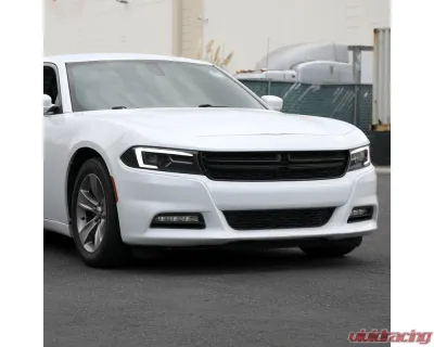 Spec-D LED Strip Projector Headlights w/ LED Sequential Turn Signal Matte Black Housing/Clear Lens Dodge Charger 2015-2023 - LHP-CHG15JM-SQ-TM