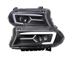 Spec-D LED Strip Projector Headlights w/ LED Sequential Turn Signal Matte Black Housing/Clear Lens Dodge Charger 2015-2023