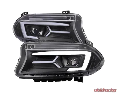 Spec-D LED Strip Projector Headlights w/ LED Sequential Turn Signal Matte Black Housing/Clear Lens Dodge Charger 2015-2023 - LHP-CHG15JM-SQ-TM