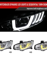 Spec-D Projector Headlights w/ LED Switchback Sequential Turn Signal Chrome Housing/Clear Lens Honda Civic 2016-2021                                     - LHP-CV16-SQ-RS - Image 2