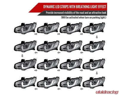 Spec-D Projector Headlights w/ LED Switchback Sequential Turn Signal Chrome Housing/Clear Lens Honda Civic 2016-2021 - LHP-CV16-SQ-RS