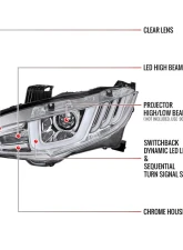 Spec-D Projector Headlights w/ LED Switchback Sequential Turn Signal Chrome Housing/Clear Lens Honda Civic 2016-2021                                     - LHP-CV16-SQ-RS - Image 8