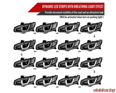 Spec-D Projector Headlights w/ LED Switchback Sequential Turn Signal Matte Black Housing/Clear Lens Honda Civic 2016-2021 - LHP-CV16JM-SQ-RS