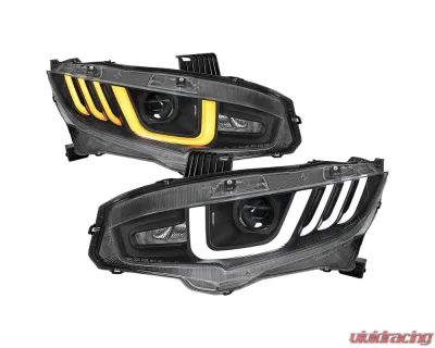 Spec-D Projector Headlights w/ LED Switchback Sequential Turn Signal Matte Black Housing/Clear Lens Honda Civic 2016-2021 - LHP-CV16JM-SQ-RS