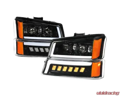 Spec-D LED Projector DRL Headlights w/ Bumper Lights (Jet Black Housing/Clear Lens) Chevrolet Silverado | Avalanche 2002-2007 - 2LBLHE-SIV03JM-MS