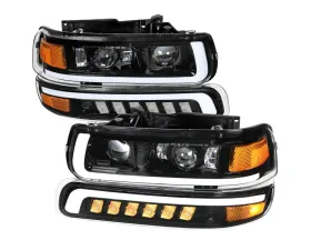 Spec-D LED Projector DRL Headlights w/ Bumper Lights (Jet Black Housing/Clear Lens) Chevrolet 1999-2006