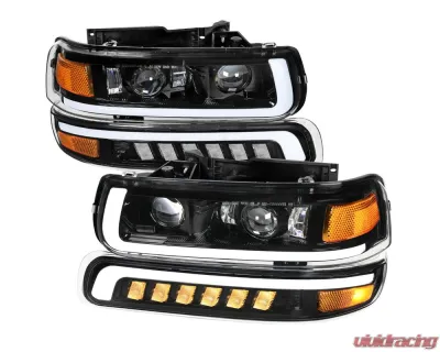 Spec-D LED Projector DRL Headlights w/ Bumper Lights (Jet Black Housing/Clear Lens) Chevrolet 1999-2006 - 2LBLHE-SIV99JM-MS