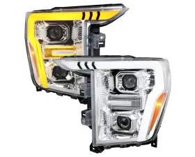 Spec-D Projector Headlight w/ Switchback Sequential Turn Signal LED Bar (Chrome Housing / Clear Lens) Ford F-150 2021-2025