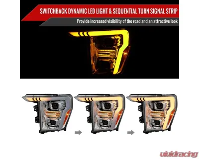 Spec-D Projector Headlight w/ Switchback Sequential Turn Signal LED Bar (Chrome Housing / Clear Lens) Ford F-150 2021-2025 - 2LHP-F15021-SQ-RS