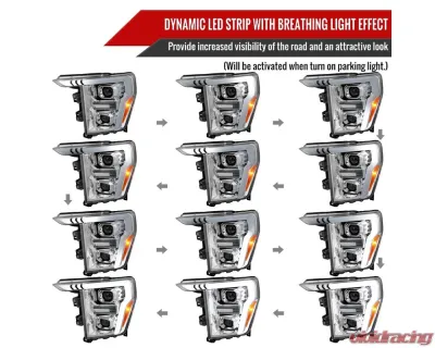 Spec-D Projector Headlight w/ Switchback Sequential Turn Signal LED Bar (Chrome Housing / Clear Lens) Ford F-150 2021-2025 - 2LHP-F15021-SQ-RS