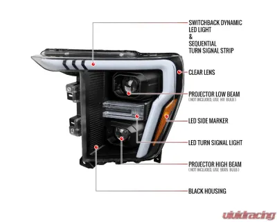 Spec-D Projector Headlight w/ Switchback Sequential Turn Signal LED Bar (Black Housing / Clear Lens) Ford F-150 2021-2025 - 2LHP-F15021JM-SQ-RS