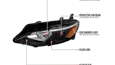 Spec-D Factory Style Projector Headlights (Glossy Black Housing/Clear Lens) - Left Driver Side Only Chevrolet Malibu 2019-2024                                     - 2LHP-MBU19GB-L-RO - Image 8