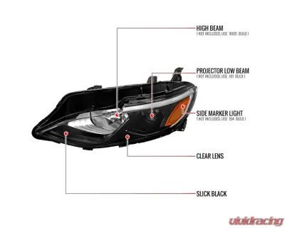 Spec-D Factory Style Projector Headlights (Glossy Black Housing/Clear Lens) - Left Driver Side Only Chevrolet Malibu 2019-2024 - 2LHP-MBU19GB-L-RO