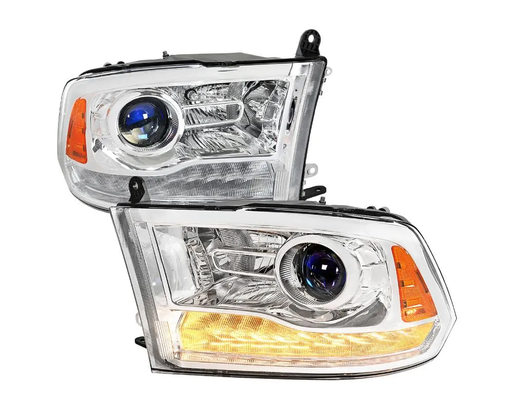 Spec-D LED Bar Projector Headlights (Chrome Housing/Clear Lens) Ram 2013-2024 - 2LHP-RAM13G2-GO