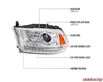 Spec-D LED Bar Projector Headlights (Chrome Housing/Clear Lens) Ram 2013-2024 - 2LHP-RAM13G2-GO