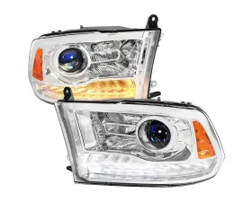Spec-D Sequential LED Bar Signal Projector Headlights (Chrome Housing/Clear Lens) Dodge Ram 2009-2024