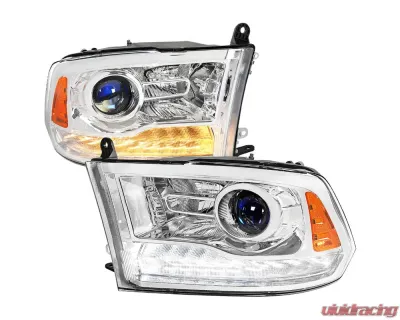 Spec-D Sequential LED Bar Signal Projector Headlights (Chrome Housing/Clear Lens) Dodge Ram 2009-2024 - 2LHP-RAM13G2-SQ-GO