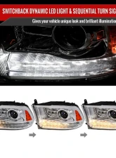 Spec-D Sequential LED Bar Signal Projector Headlights (Chrome Housing/Clear Lens) Dodge Ram 2009-2024                                     - 2LHP-RAM13G2-SQ-GO - Image 2