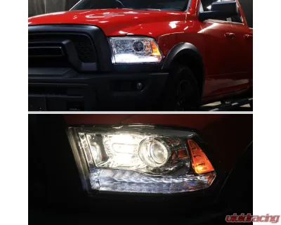Spec-D Sequential LED Bar Signal Projector Headlights (Chrome Housing/Clear Lens) Dodge Ram 2009-2024 - 2LHP-RAM13G2-SQ-GO