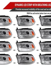 Spec-D Sequential LED Bar Signal Projector Headlights (Chrome Housing/Clear Lens) Dodge Ram 2009-2024                                     - 2LHP-RAM13G2-SQ-GO - Image 3