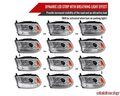 Spec-D Sequential LED Bar Signal Projector Headlights (Chrome Housing/Clear Lens) Dodge Ram 2009-2024 - 2LHP-RAM13G2-SQ-GO