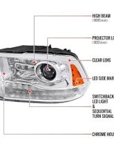 Spec-D Sequential LED Bar Signal Projector Headlights (Chrome Housing/Clear Lens) Dodge Ram 2009-2024                                     - 2LHP-RAM13G2-SQ-GO - Image 8
