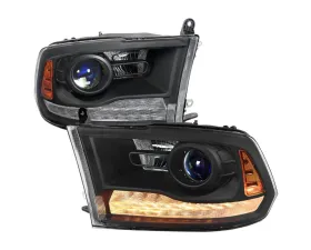 Spec-D LED Bar Projector Headlights (Matte Black Housing/Clear Lens) Ram 2013-2024