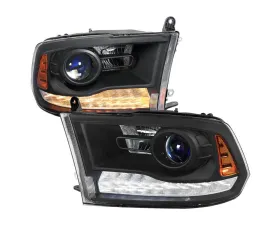 Spec-D Sequential LED Bar Signal Projector Headlights (Matte Black Housing/Clear Lens) Dodge Ram 2009-2024
