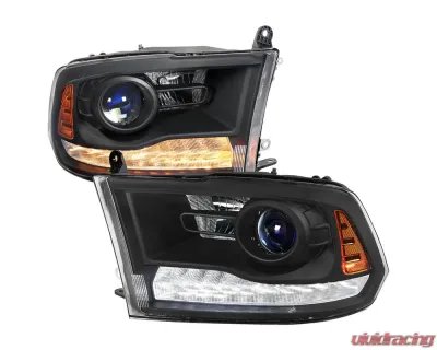 Spec-D Sequential LED Bar Signal Projector Headlights (Matte Black Housing/Clear Lens) Dodge Ram 2009-2024 - 2LHP-RAM13JMG2-SQ-GO