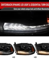 Spec-D Sequential LED Bar Signal Projector Headlights (Matte Black Housing/Clear Lens) Dodge Ram 2009-2024                                     - 2LHP-RAM13JMG2-SQ-GO - Image 2