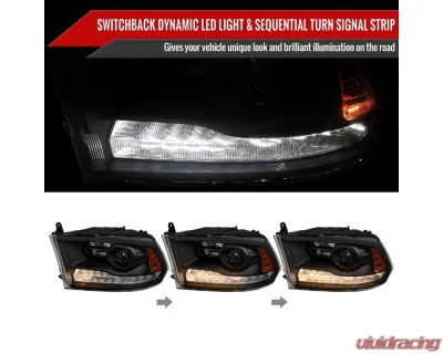 Spec-D Sequential LED Bar Signal Projector Headlights (Matte Black Housing/Clear Lens) Dodge Ram 2009-2024 - 2LHP-RAM13JMG2-SQ-GO