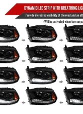 Spec-D Sequential LED Bar Signal Projector Headlights (Matte Black Housing/Clear Lens) Dodge Ram 2009-2024                                     - 2LHP-RAM13JMG2-SQ-GO - Image 3