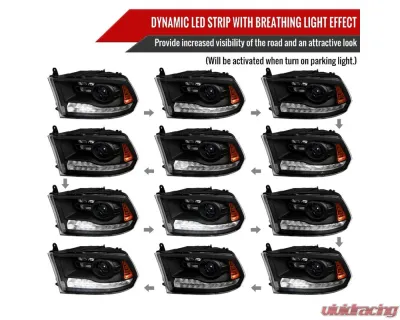 Spec-D Sequential LED Bar Signal Projector Headlights (Matte Black Housing/Clear Lens) Dodge Ram 2009-2024 - 2LHP-RAM13JMG2-SQ-GO