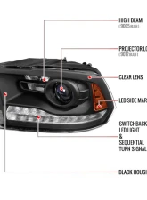 Spec-D Sequential LED Bar Signal Projector Headlights (Matte Black Housing/Clear Lens) Dodge Ram 2009-2024                                     - 2LHP-RAM13JMG2-SQ-GO - Image 8