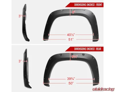Spec-D Matte Black Rivet Style Fender Flares Toyota Tundra 2022-2024 - FDF-TUN22A-PK-MP