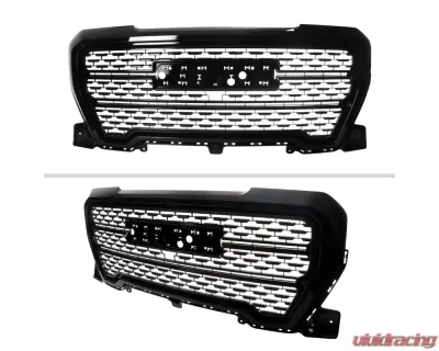 Spec-D Glossy Black Denali Style Front Upper Mesh Hood Grille GMC Sierra 1500 2019-2021 - HG-GMC1915JM-JB