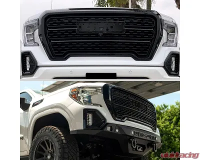 Spec-D Glossy Black Denali Style Front Upper Mesh Hood Grille GMC Sierra 1500 2019-2021 - HG-GMC1915JM-JB