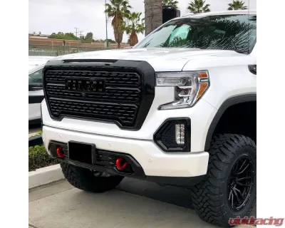 Spec-D Glossy Black Denali Style Front Upper Mesh Hood Grille GMC Sierra 1500 2019-2021 - HG-GMC1915JM-JB